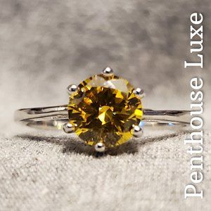 Sterling Silver Citrine 925 Solitaire Ring